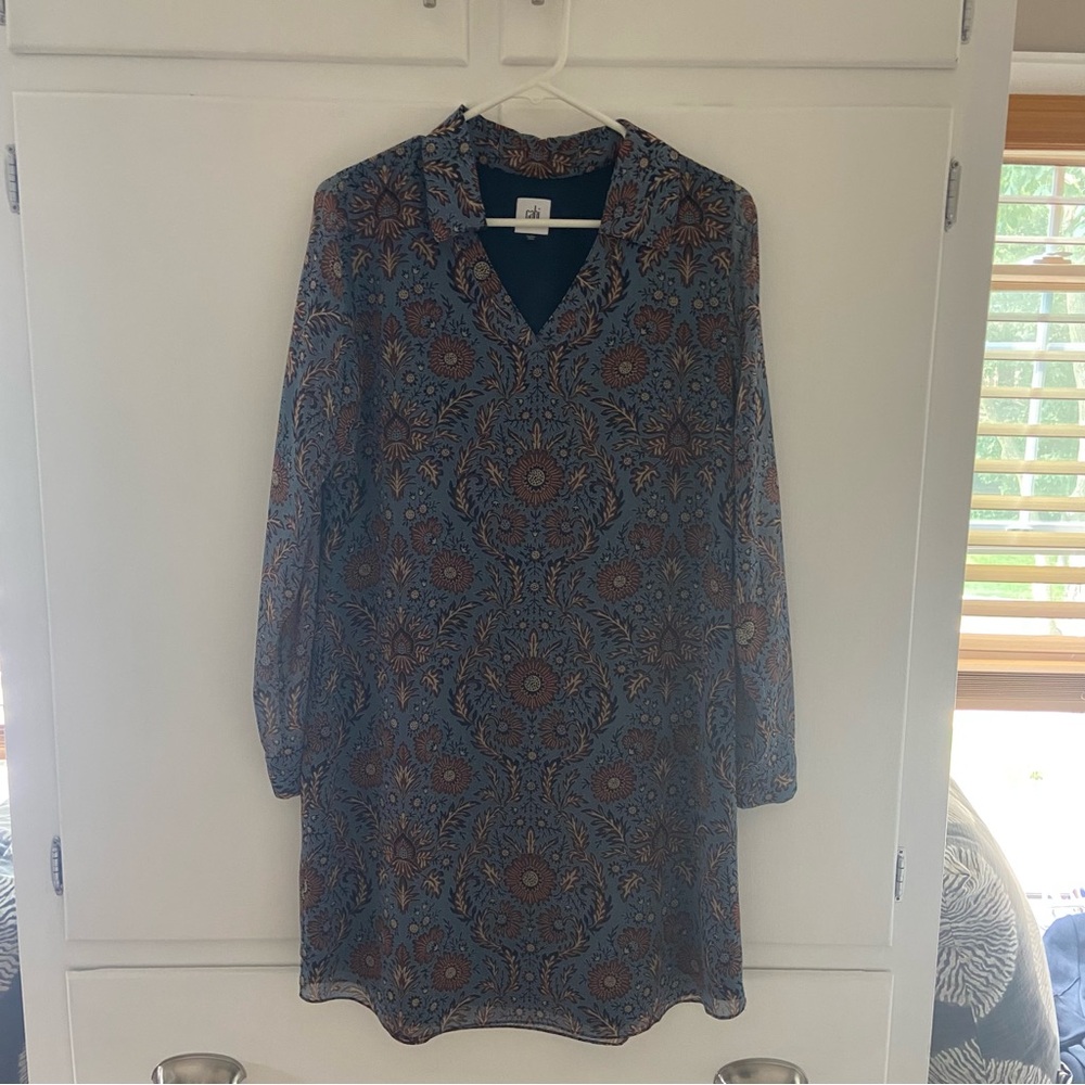 CAbi Navy and Rust Floral Dress